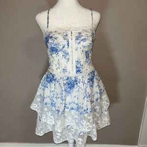 Blue and White Floral Midi Dress